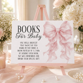 Tarjeta De Recepción Libros para bebé en baby shower con lazo rosa