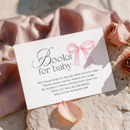 Tarjeta De Recepción Libros para bebé en baby shower con lazo rosa para