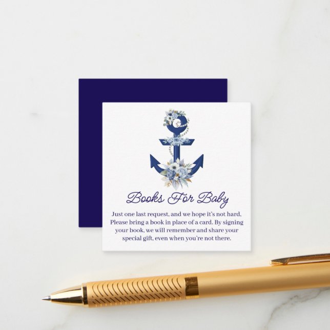 Tarjeta De Recepción libros para bebé, floral naútico bebé ducha (Anverso/Reverso In Situ)