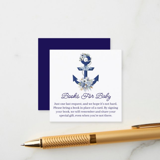 Tarjeta De Recepción libros para bebé, floral naútico bebé ducha (Anverso/Reverso In Situ)