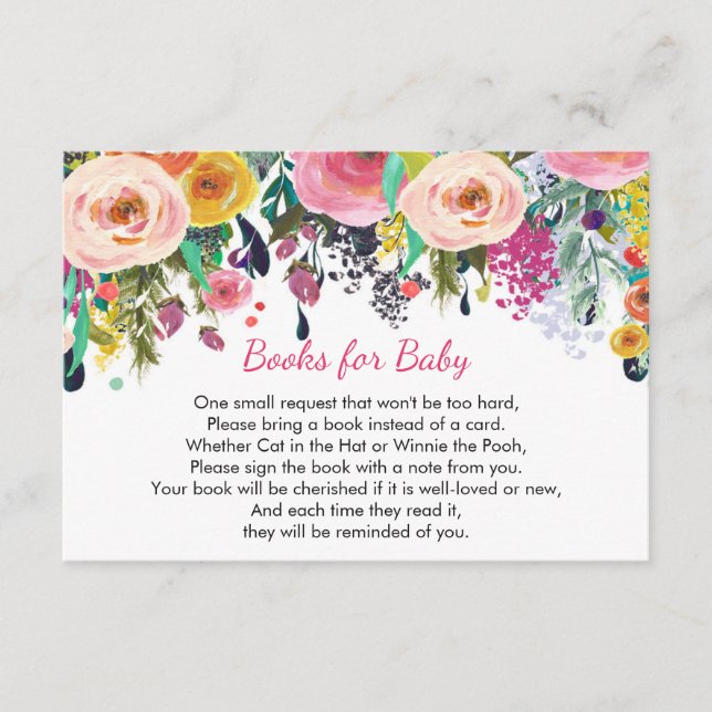 Tarjeta De Recepción Libros para bebé, floral traer un inserción de lib (Anverso)