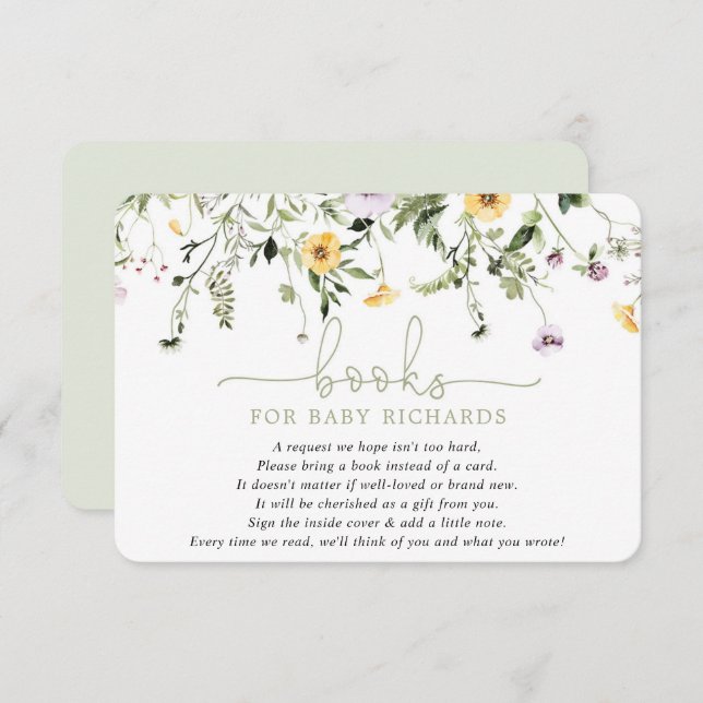 Tarjeta De Recepción Libros para bebé, flores silvestres románticas, du (Anverso / Reverso)