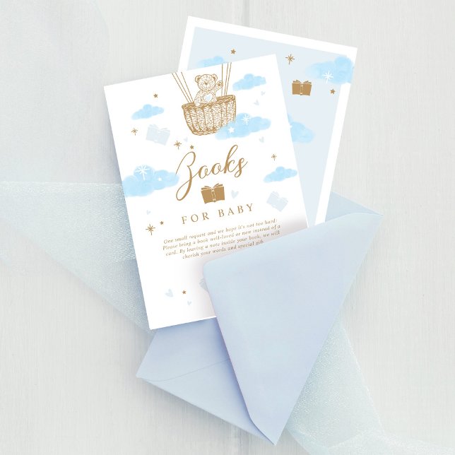 Tarjeta De Recepción Libros para bebé globo aerostático Teddy Bear Blue (Books for Baby Hot Air Balloon Teddy Bear Blue Enclosure Card)