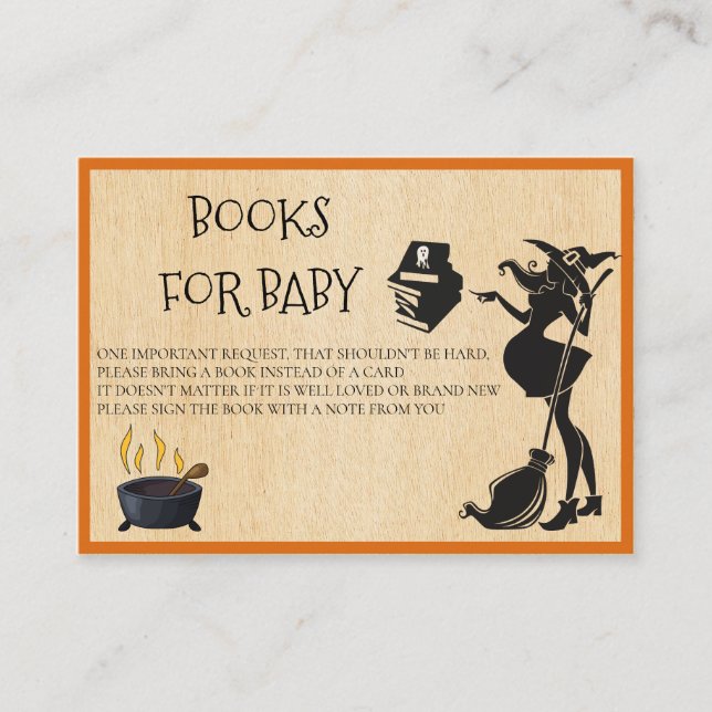Tarjeta De Recepción Libros para bebé Halloween ducha de brujas preñada (Anverso)