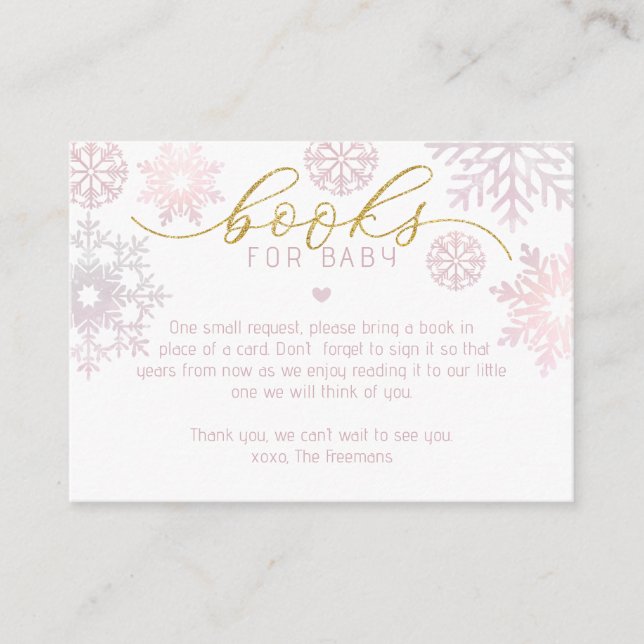 Tarjeta De Recepción Libros para bebé invierno Insertar | Copo de nieve (Anverso)
