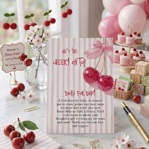 Tarjeta De Recepción Libros para Bebé Lazo Rojo Rosa Cereza Verano Retr