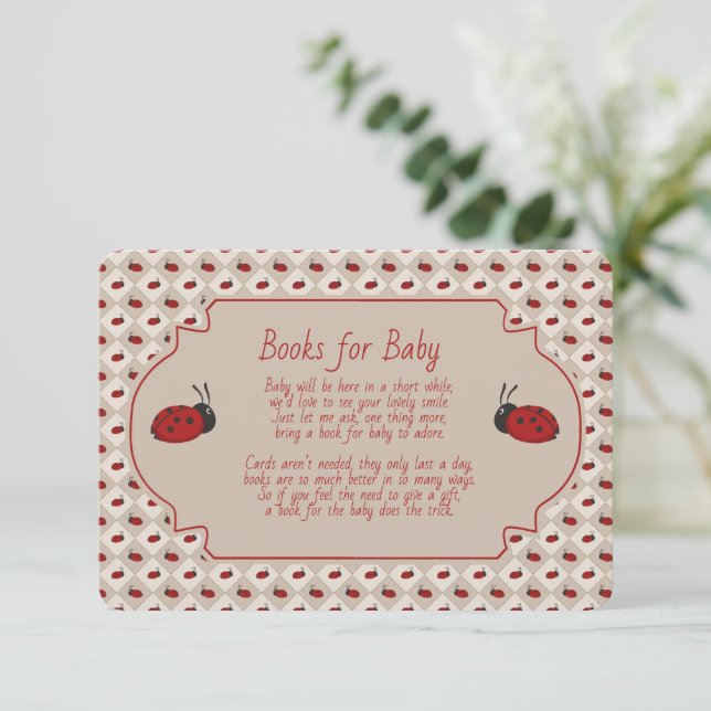 Tarjeta De Recepción Libros para Bebé Mariquitas Rojas (Anverso de pie)