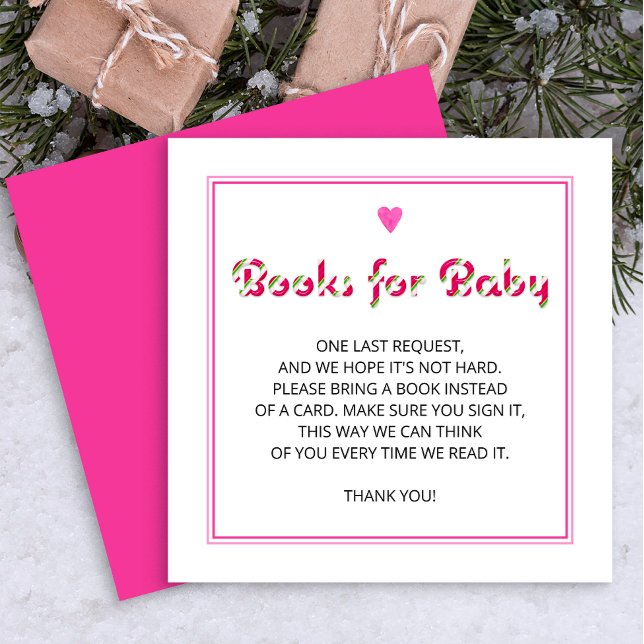 Tarjeta De Recepción Libros para bebé Pink Holiday Shower Insert (Pink Books for Baby Typography request enclosure card.)