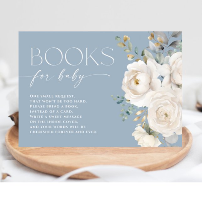Tarjeta De Recepción Libros para Bebé polvoriento azul elegante floral (Subido por el creador)