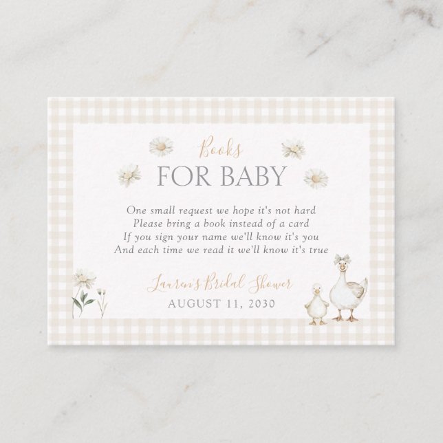 Tarjeta De Recepción Libros para bebé Silly Goose Whimsical Beige Showe (Anverso)