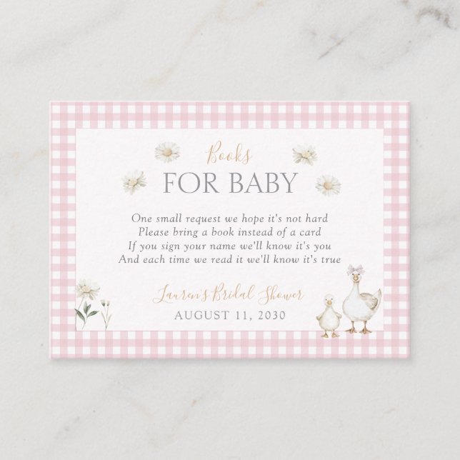 Tarjeta De Recepción Libros para bebé Silly Goose Whimsical Pink Shower (Anverso)