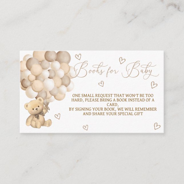 Tarjeta De Recepción Libros Para Bebé Teddy Oso Temático (Anverso)