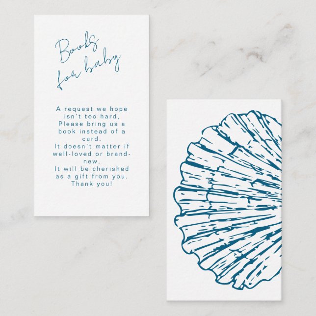 Tarjeta De Recepción Libros Para Bebés Blue Scallop Baby Boy Shower (Anverso / Reverso)