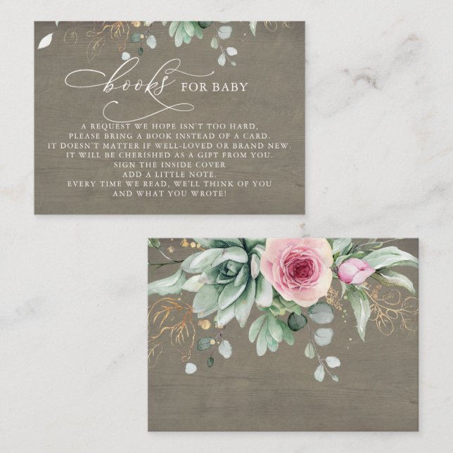 Tarjeta De Recepción Libros Para Bebés De Flores Rosa (Anverso / Reverso)
