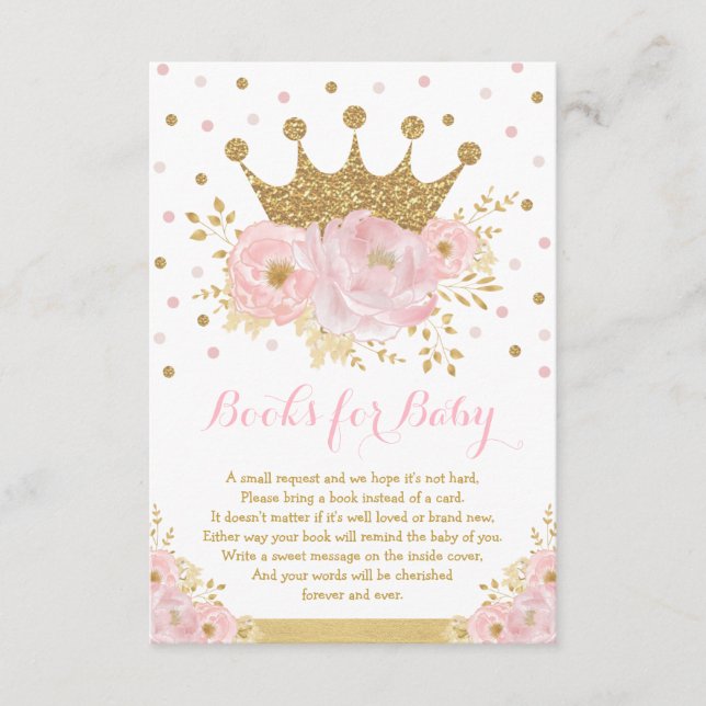 Tarjeta De Recepción Libros para bebés de Princesa Real Rosa y Oro (Anverso)