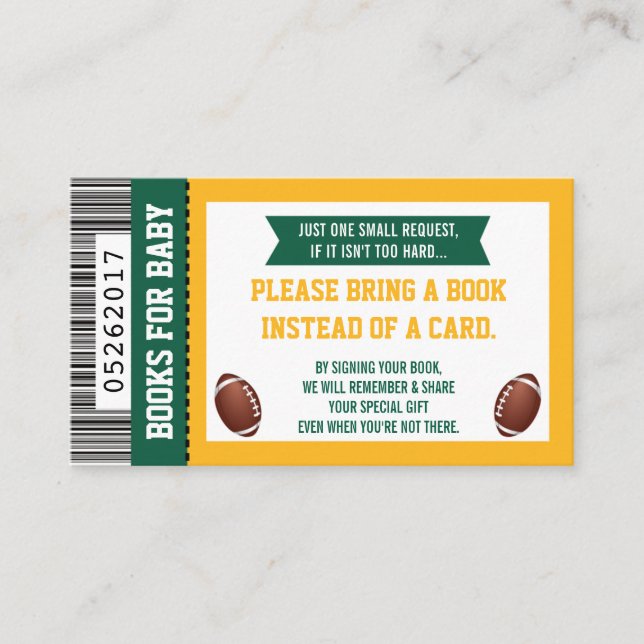 Tarjeta De Recepción Libros Para Bebés, Deportes, Fútbol Baby Shower (Anverso)