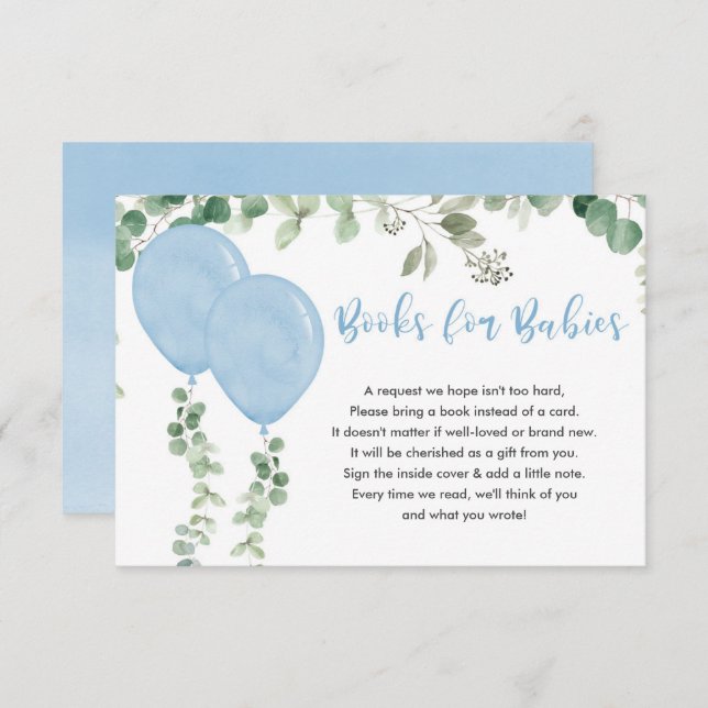 Tarjeta De Recepción Libros para bebés globos machos gemelos eucalipto (Anverso / Reverso)