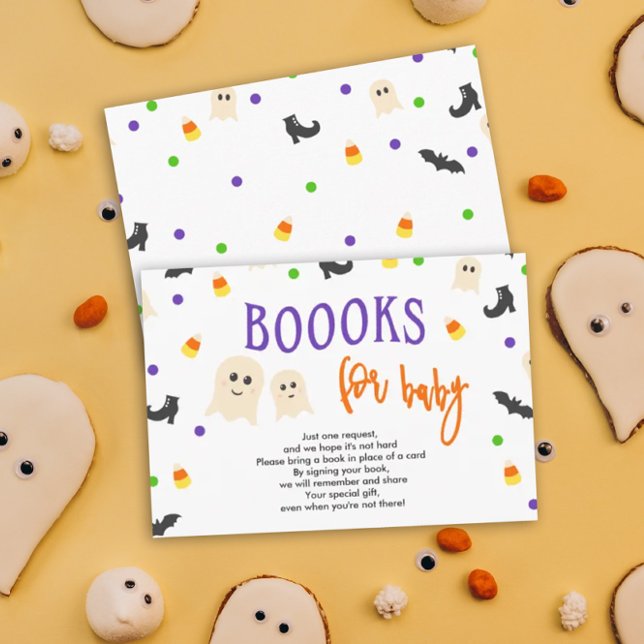 Tarjeta De Recepción Libros para bebés Halloween Ducha Petición de libr (Halloween theme books for baby for an October baby shower.)