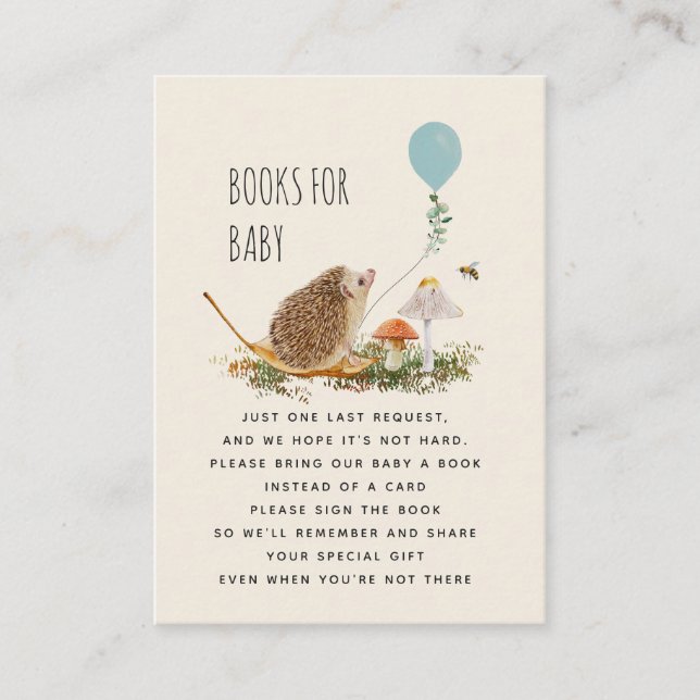 Tarjeta De Recepción Libros Para Bebés Musgos Hedgehog Balloon Boy (Anverso)