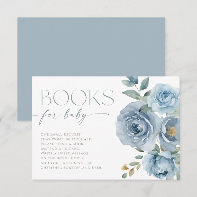 Tarjeta De Recepción Libros para bebés polvorientos rosas florales azul (Anverso / Reverso)