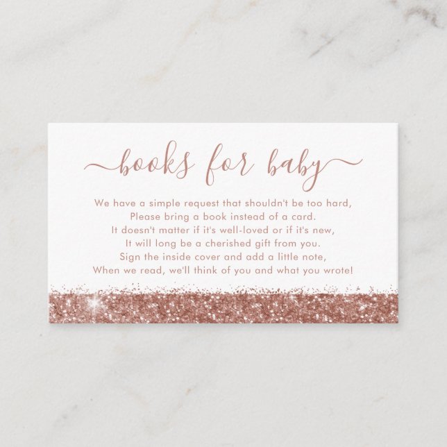 Tarjeta De Recepción Libros para bebés Rosa Oro Pink Shower Request (Anverso)