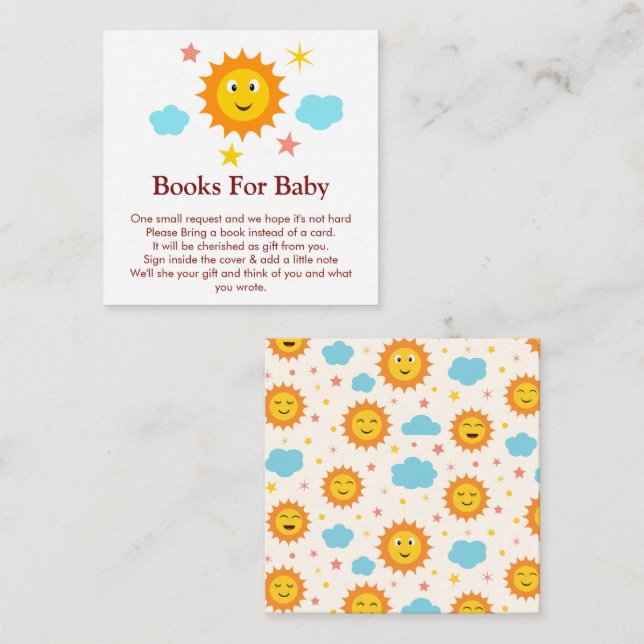 Tarjeta De Recepción Libros Para Bebés Sonriendo Sunshine Baby Shower (Anverso / Reverso)