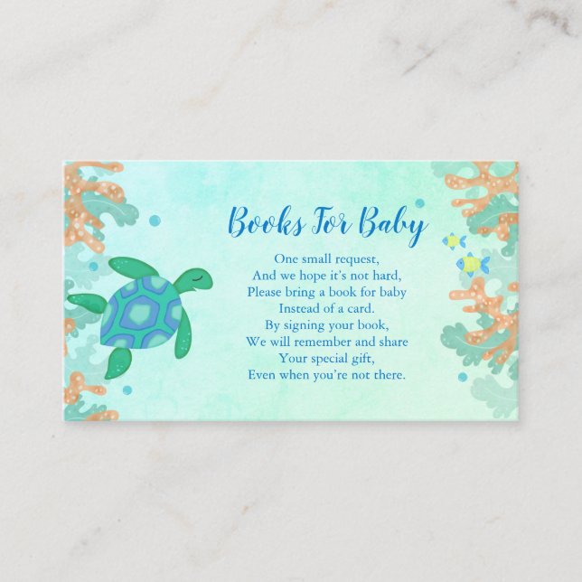 Tarjeta De Recepción Libros Para Bebés Tortuga Bajo El Mar Baby Shower (Anverso)