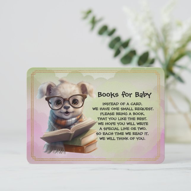 Tarjeta De Recepción Libros para cachorro de bebé leyendo un libro (Anverso de pie)