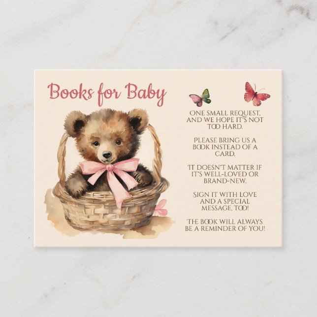 Tarjeta De Recepción Libros para Chicas de oso para bebés (Anverso)