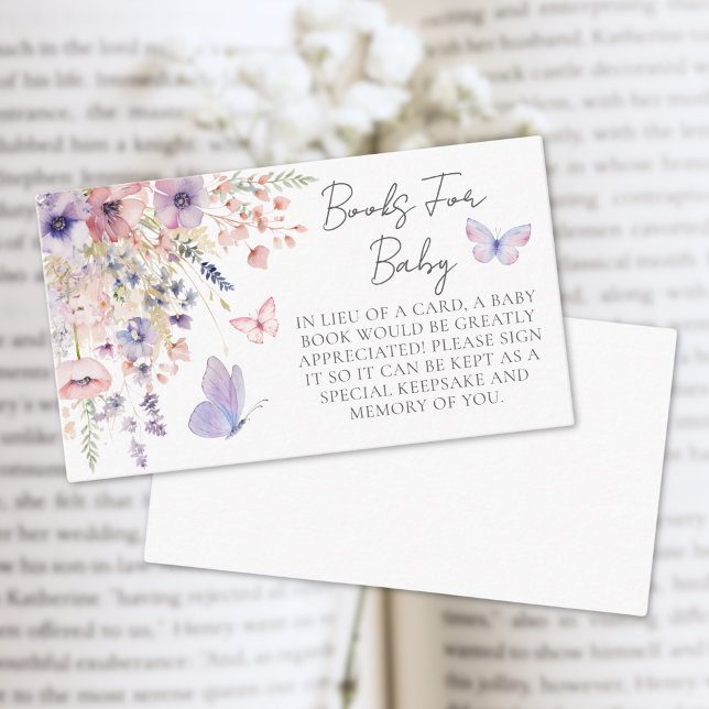 Tarjeta De Recepción Libros Para El Baby Shower De La Mariposa Infantil (Books For Baby Butterfly Wildflower Baby Shower Enclosure Card )