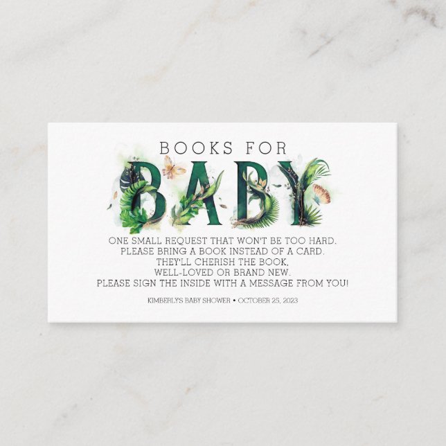 Tarjeta De Recepción Libros Para El Baby Shower De La Vegetación Tropic (Anverso)