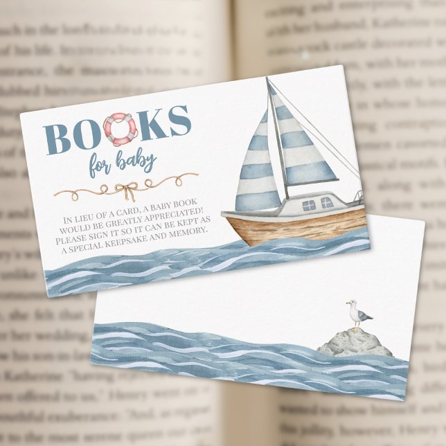 Tarjeta De Recepción Libros Para El Baby Shower Náutico Del Bebé (Books For Baby Nautical Baby Shower Enclosure Card )