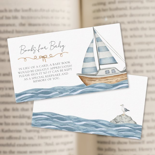 Tarjeta De Recepción Libros Para El Baby Shower Náutico Del Bebé (Books For Baby Nautical Baby Shower Enclosure Card)