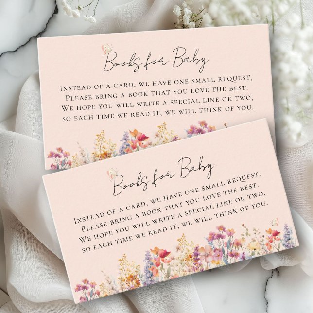 Tarjeta De Recepción ¡Libros para el bebé! Baby Shower moderno y florid (Books for Baby! Modern, Wildflower Baby Shower Blush-PinkEnclosure Card. For Baby Girl.)
