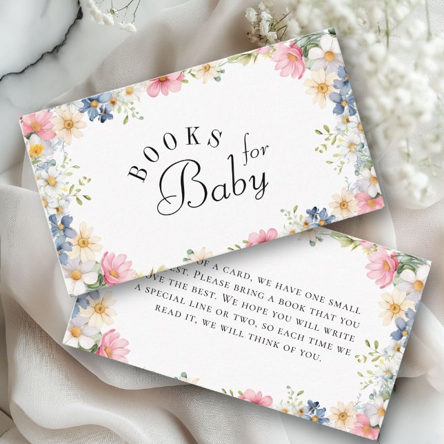 Tarjeta De Recepción ¡Libros para el bebé! Baby Shower Wildflower (Books for Baby! Wildflower Baby Shower Enclosure Card. For Baby Girl & Baby Boy.)