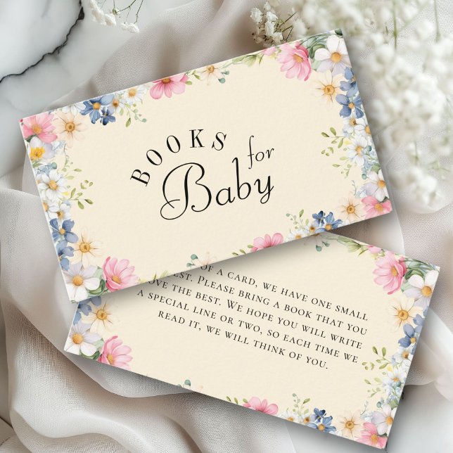 Tarjeta De Recepción ¡Libros para el bebé! Baby Shower Wildflower (Books for Baby! Wildflower Baby Shower Enclosure Card. For Baby Girl & Baby Boy.)