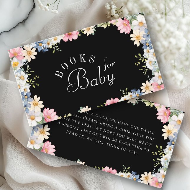 Tarjeta De Recepción ¡Libros para el bebé! Baby Shower Wildflower (Books for Baby! Wildflower Baby Shower Enclosure Card. For Baby Girl & Baby Boy.)