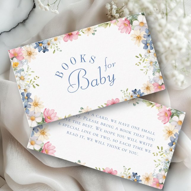 Tarjeta De Recepción ¡Libros para el bebé! Baby Shower Wildflower (Books for Baby! Wildflower Baby Shower Enclosure Card. For Baby Girl & Baby Boy.)