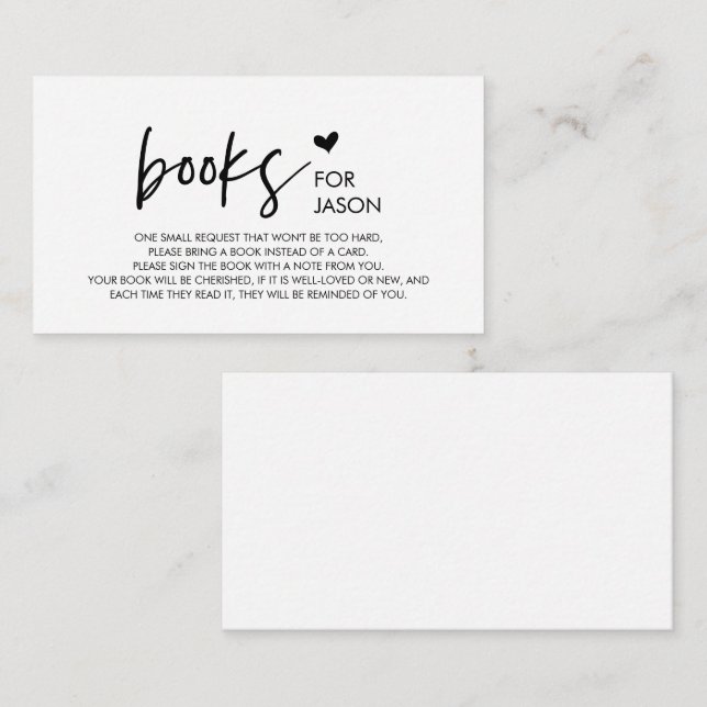 Tarjeta De Recepción Libros para el bebé, Modern Minimalism Black font (Anverso / Reverso)