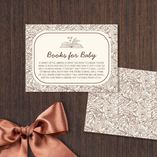 Tarjeta De Recepción Libros Para El Bebé Nuevo Capítulo Floral Marrón (Books For Baby New Chapter Floral Brown Enclosure Card)
