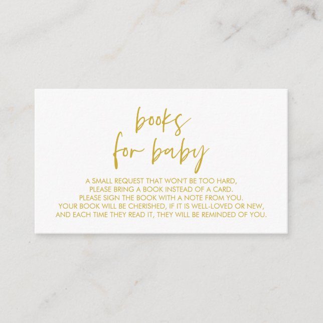 Tarjeta De Recepción Libros para el bebé, oro amarillo mínimo moderno (Anverso)