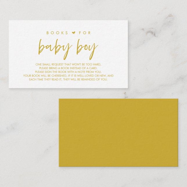 Tarjeta De Recepción Libros para el bebé, oro amarillo moderno (Anverso / Reverso)