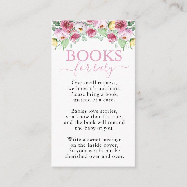 Tarjeta De Recepción Libros para el Chica Rosa del Bebé Baby Shower (Anverso)