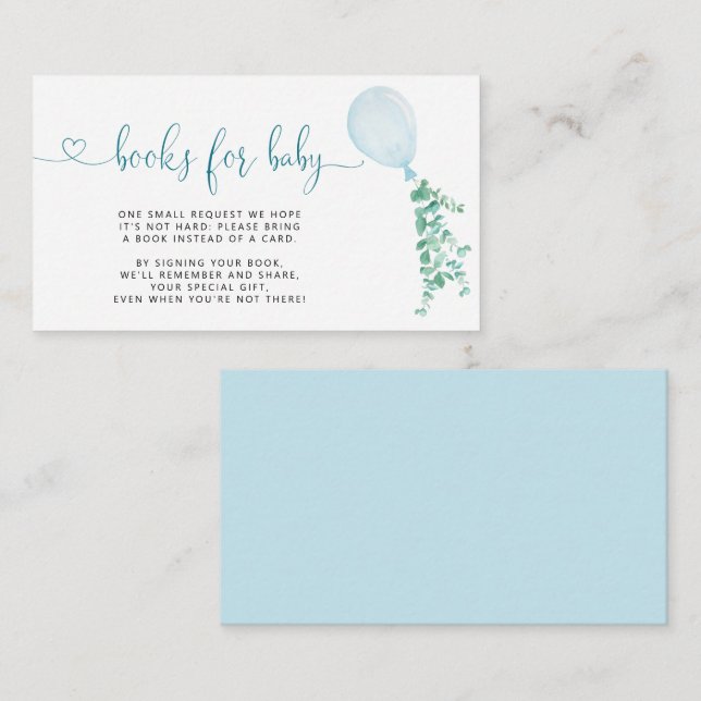 Tarjeta De Recepción Libros para el Foliage del Eucalyptus con globo az (Anverso / Reverso)