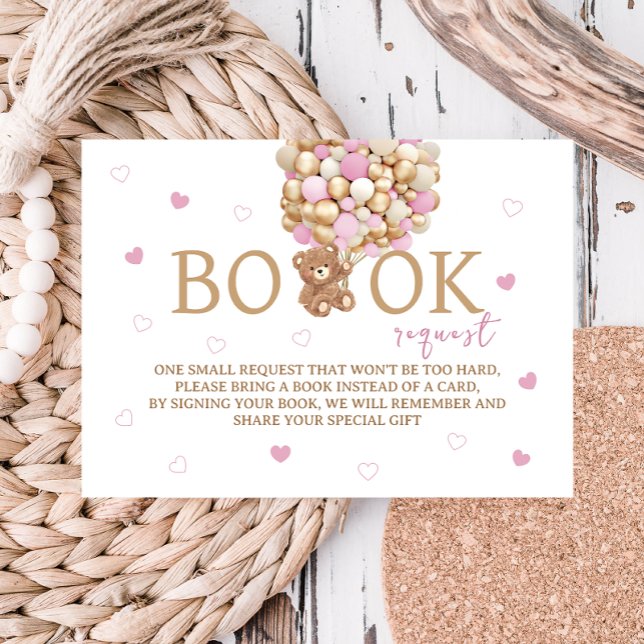 Tarjeta De Recepción Libros para el osito con globos rosas Boho (Subido por el creador)