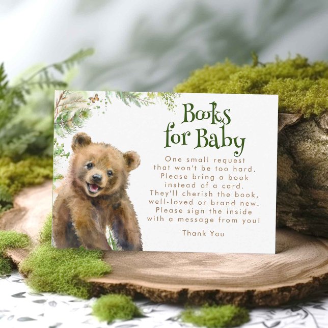 Tarjeta De Recepción Libros para el Oso Pequeño y el Bosque Infantil (Woodland Bear Books For Baby Baby Shower Request Card)