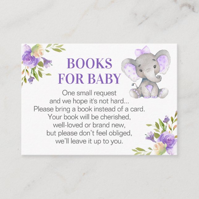 Tarjeta De Recepción Libros para elefantes de lavanda chica a petición  (Anverso)