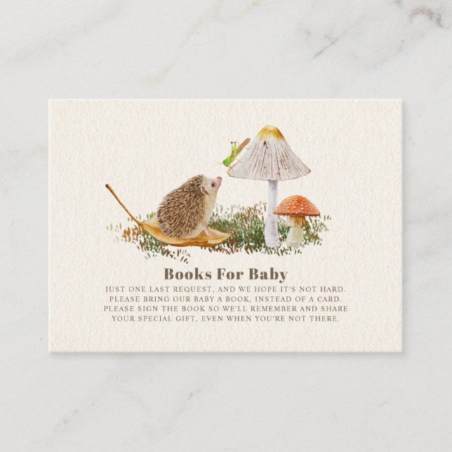 Tarjeta De Recepción Libros Para Hedgehog Woodland Mushroom De Baby Sho (Anverso)
