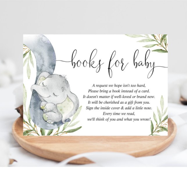 Tarjeta De Recepción Libros para la ducha de bebé con elefante neutro d (Subido por el creador)