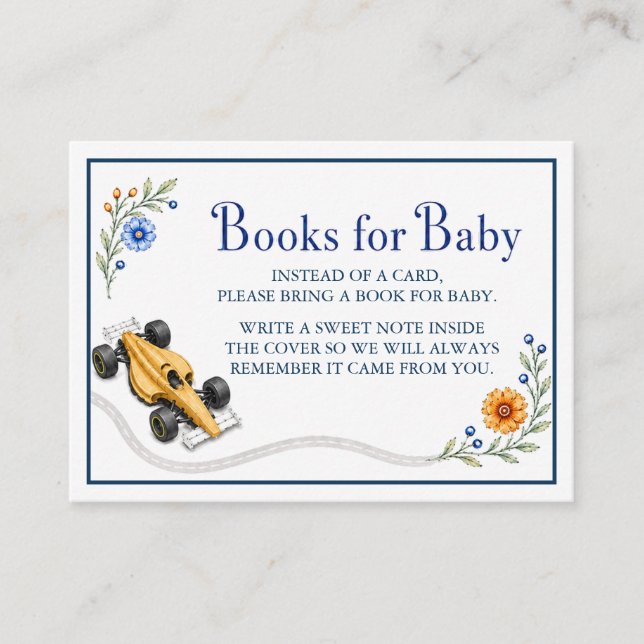 Tarjeta De Recepción Libros para la ducha de bebé de Fórmula Uno Tarjet (Anverso)
